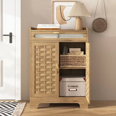 Modern Farmhouse Buffet Sideboard Coffee Bar Cabinet with Drawer and Adjustable Shelf