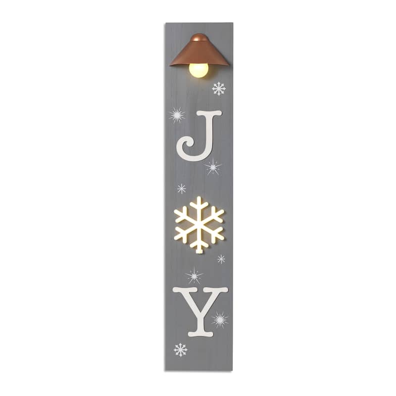 Festive 40 Inch Battery Operated Lighted Wood Joy Porch Sign - Grey - 7.8x4.1x40