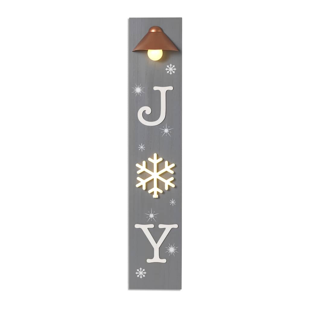 Festive 40 Inch Battery Operated Lighted Wood Joy Porch Sign - Grey - 7.8x4.1x40