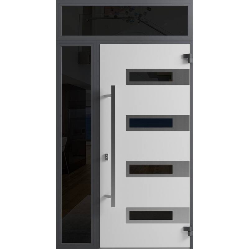 Front Exterior Prehung Steel Door Ronex 0131 Black Enamel Stainless Inserts Entry Metal Painted W36xH80 Left hand Inswing