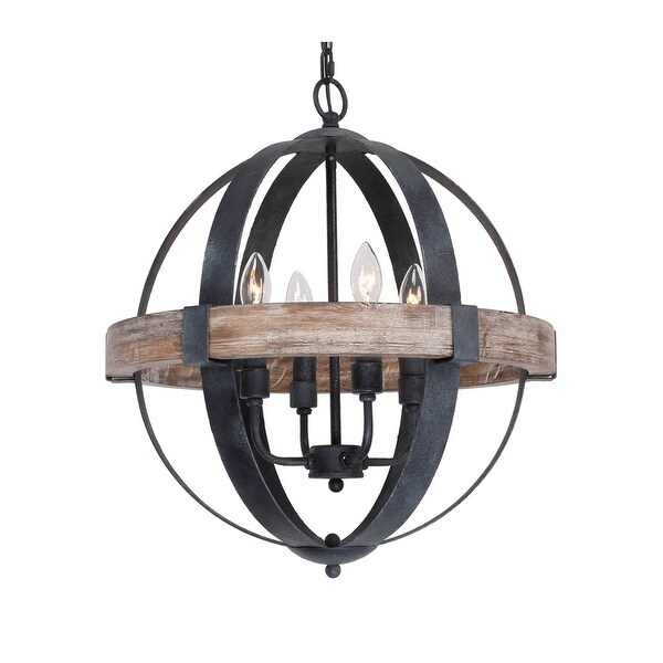 Shop Distressed Weathered Oak 4-Light Wood Orb Chandelier ...