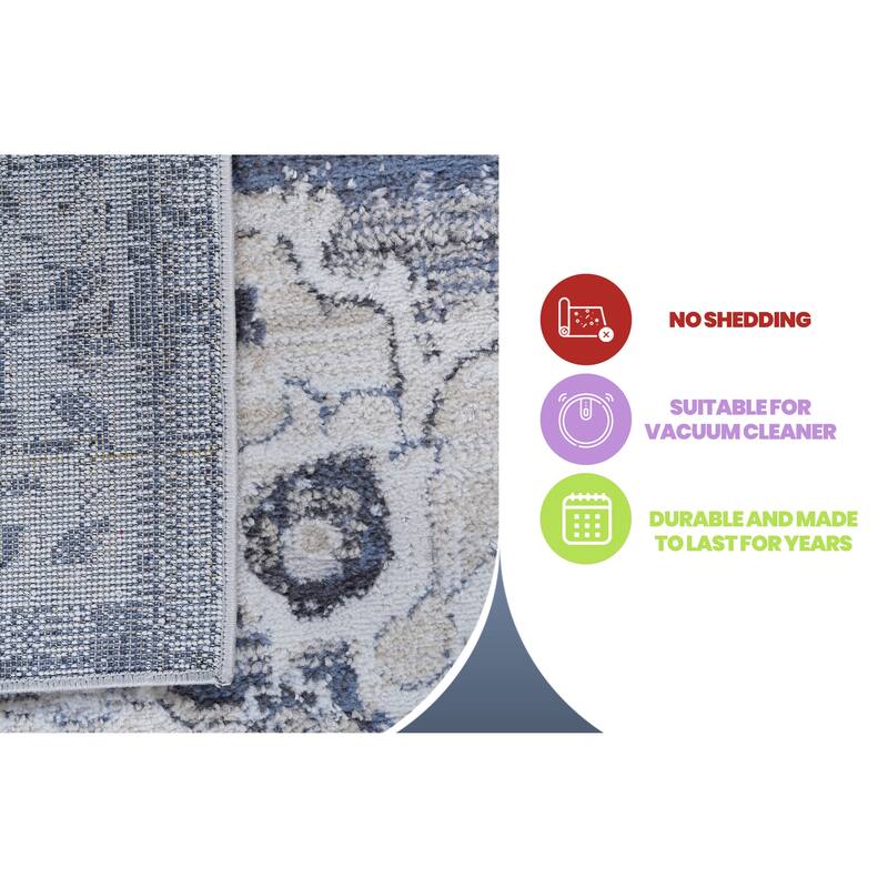 PAYAS Collection Cream / Blue / Medallion Non-Shedding Area Rug