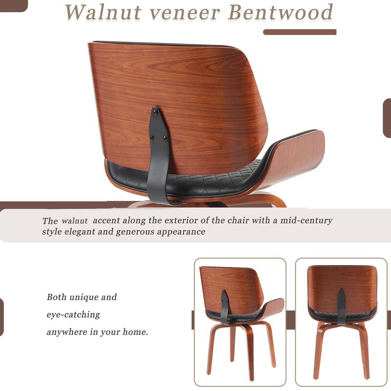Mid Century Modern Dining Chairs Set of 2, Kitchen Swivel Dining Chairs w/ Curved Back, Faux Leather Reception Room Chairs