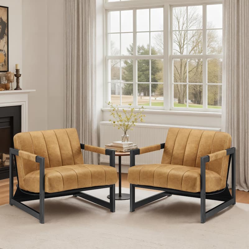 Art Leon Genuine Leather Armchair Accent Lounge Chair (Set of 2) - Light Brown