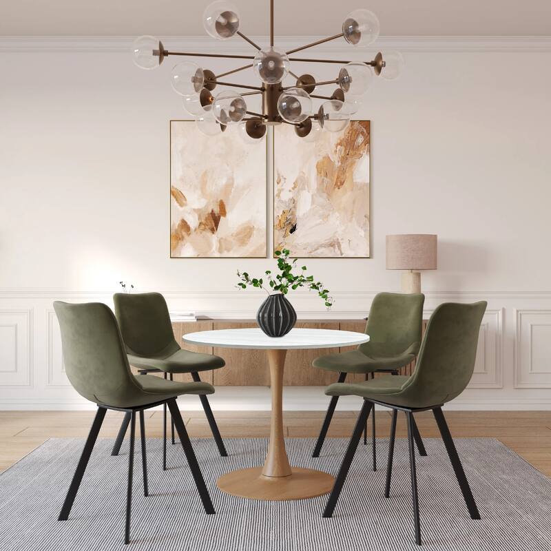 Bristol 27" Round Dining Table with MDF Top and Natural Wood Steel Pedestal Base for Modern Kitchen and Dining Room