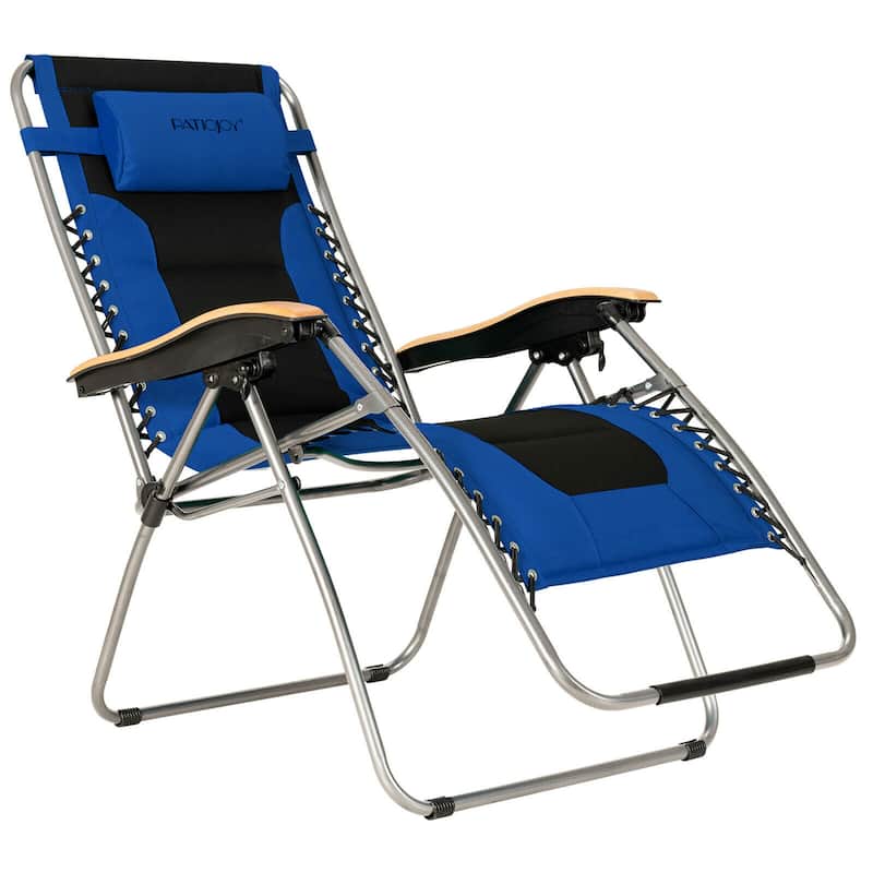 Gymax 2PCS Folding Zero Gravity Chair Padded Lounge Chair w/ Beech