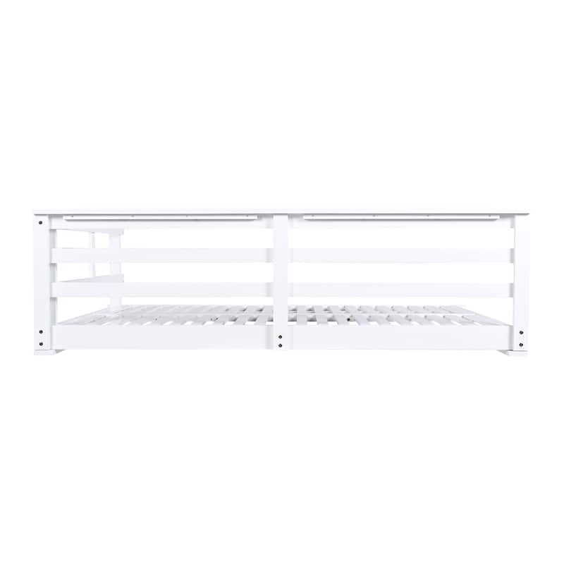 Roomfitters Outdoor Full Size Hanging Porch Swing Bed, Acacia Wood Frame with Hemp Ropes for Patio, Backyard, Garden