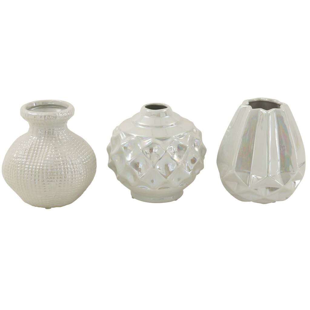 Ceramic Decorative Vase with Varying Patterns - Set of 3 Cream or Gold - CosmoLiving by Cosmopolitan