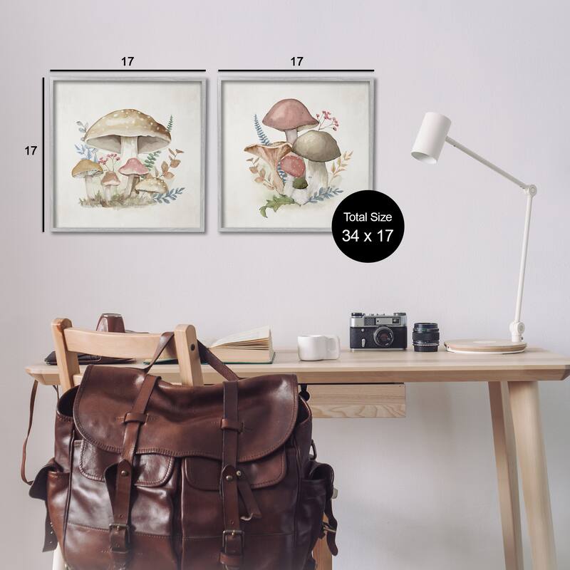 Stupell Pastel Blooming Mushrooms Framed Giclee Art Design By Mollie B. (Set of 2)