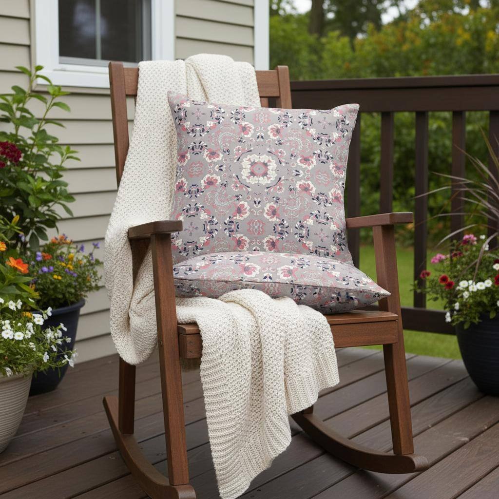 HomeRoots Set of Two 16" X 16" Pink and Ivory Blown Seam Floral Indoor Outdoor Throw Pillow - 16.00' X '16.00' X '5.00