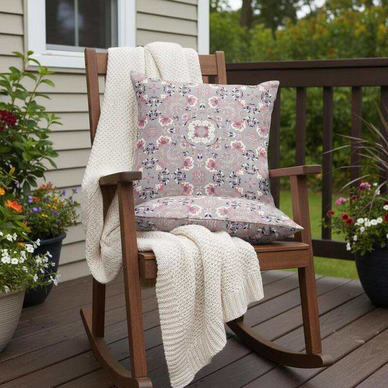 HomeRoots Set of Two 16" X 16" Pink and Ivory Blown Seam Floral Indoor Outdoor Throw Pillow - 16.00' X '16.00' X '5.00 - Pink/Ivory - 16.00' X '16.00' X '5.00
