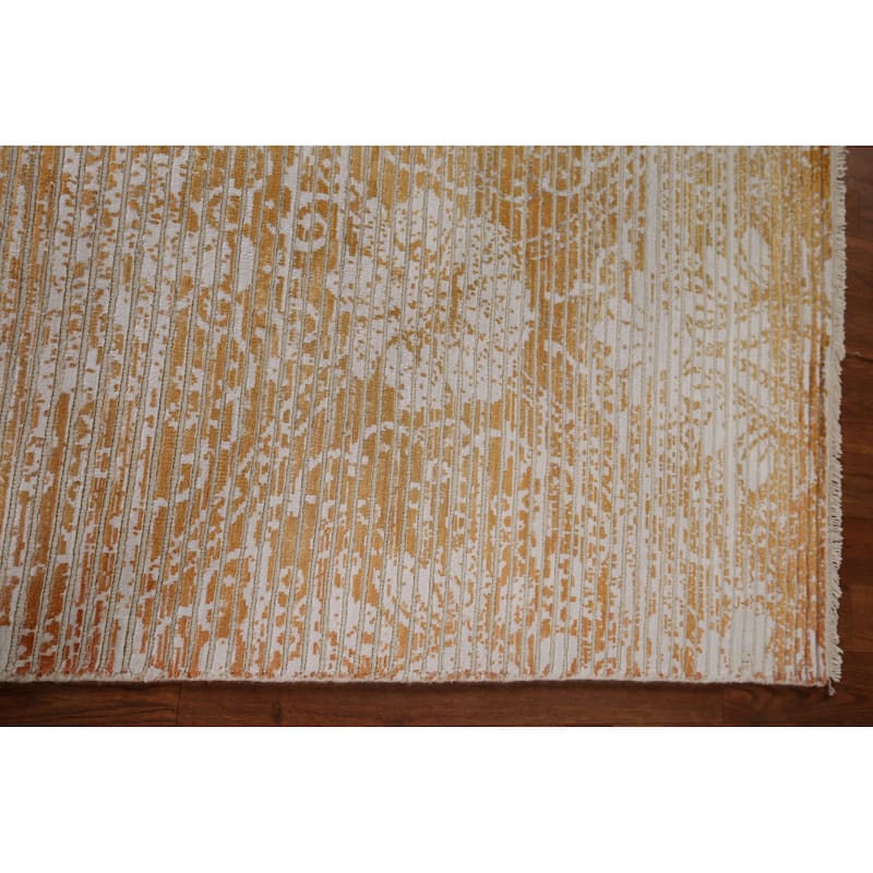 Gold Abstract Oriental Modern Accent Rug Handmade Wool Carpet - 2'7" x 6'3"