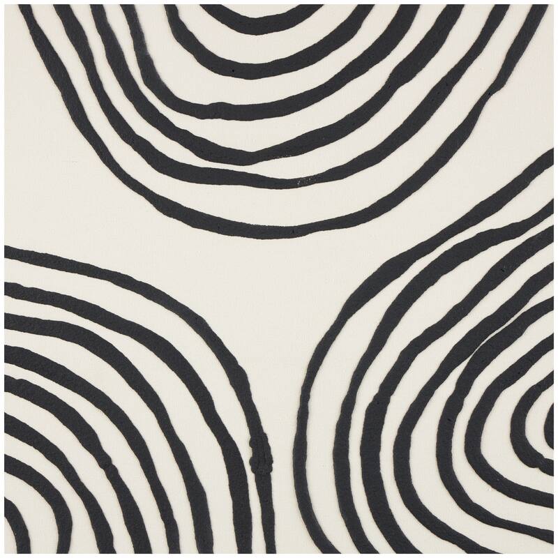 Black Wooden Wavy Line Abstract Framed Wall Art with Black Wooden Frame