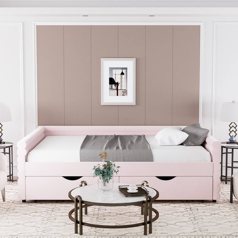 Ouyessir Modern Upholstered Tufted Daybed with Trundle & Drawers