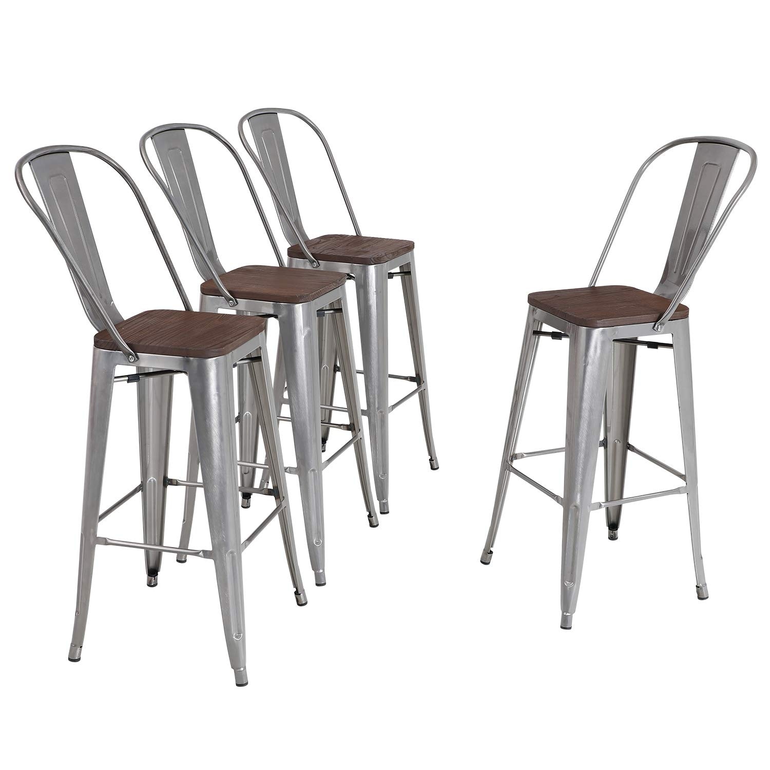 Alpha Home 30 High Back Bar Stools With Wood Seat Vintage Metal Dining Chairs Stackable Industrial Counter Stool Overstock 30573891
