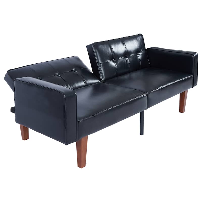 Modern Black PU Sofa 3-Seater Solid Wood Feet Easy 30-Min Assembly