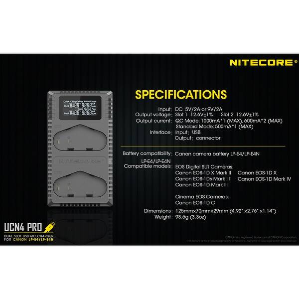 Shop Nitecore Ucn4 Pro 2 Slot Charger For Canon Lp E4 Lp E4n