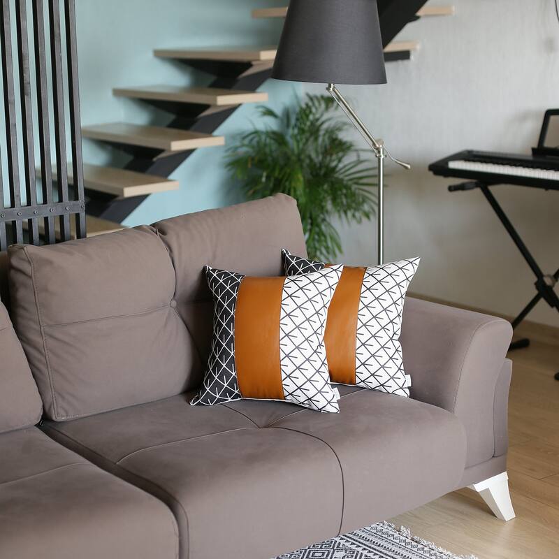 Vegan Faux Leather Throw Pillow Cover (Set of 2)