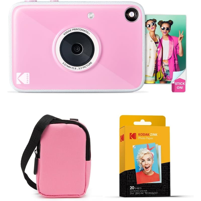 KODAK Printomatic+ Instant Camera Bundle 10MP w/ Pink Case & 20 Zink Paper - Pink