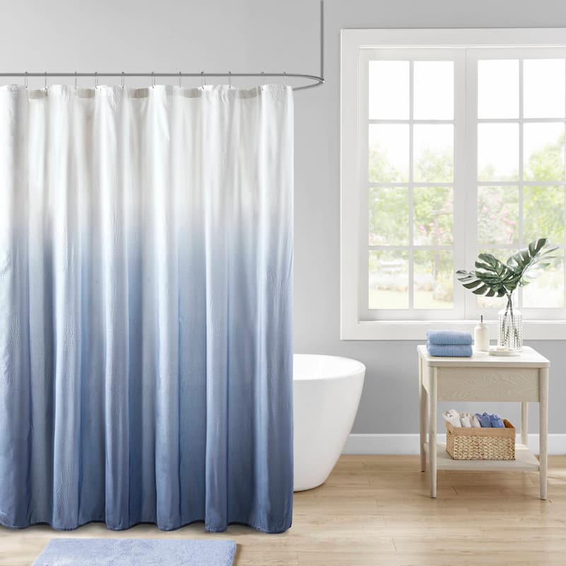 Madison Park Loire Ombre Printed Seersucker Shower Curtain - Blue