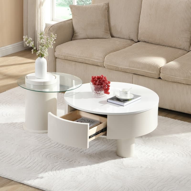 Round Nesting Coffee Table with Storage Drawer (Set of 2)