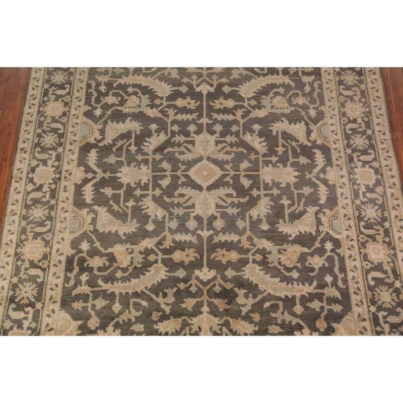 Grey Floral Oushak Indian Area Rug Handmade Wool Carpet - 8'1"x 10'0"
