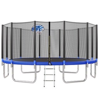 16FT Trampoline for Kids with Safety Enclosure Net, Basketball Hoop and Ladder, Easy Assembly Round Outdoor Recreational Trampol