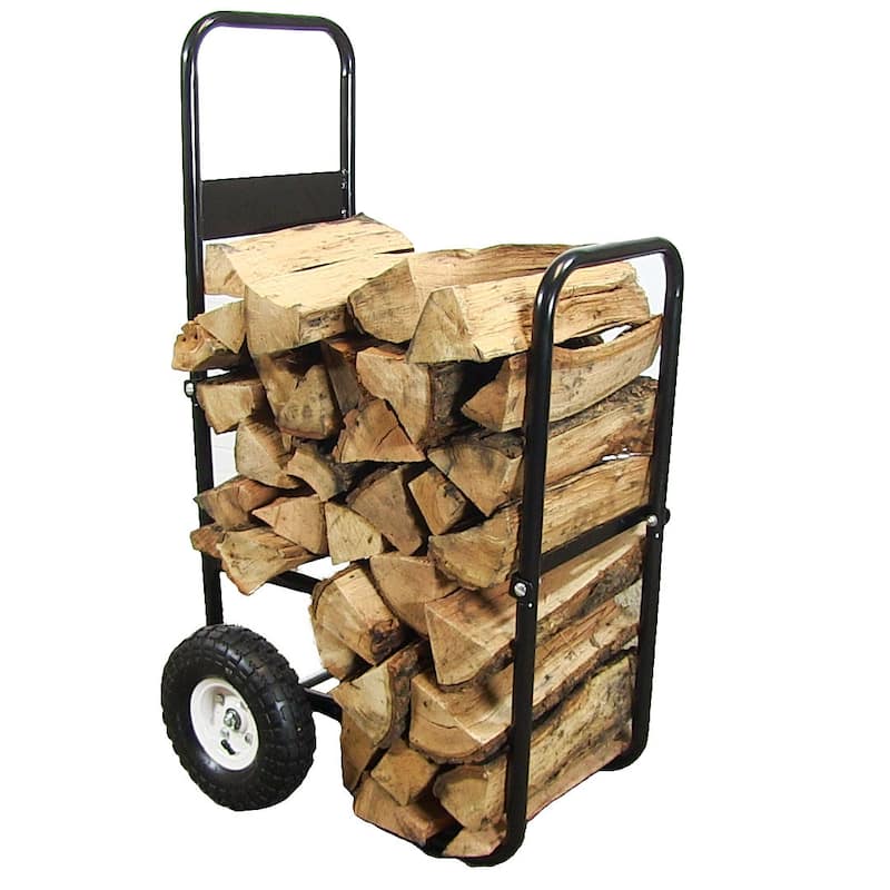 Sunnydaze Steel Firewood Log Cart Carrier with Heavy-Duty Waterproof Cover
