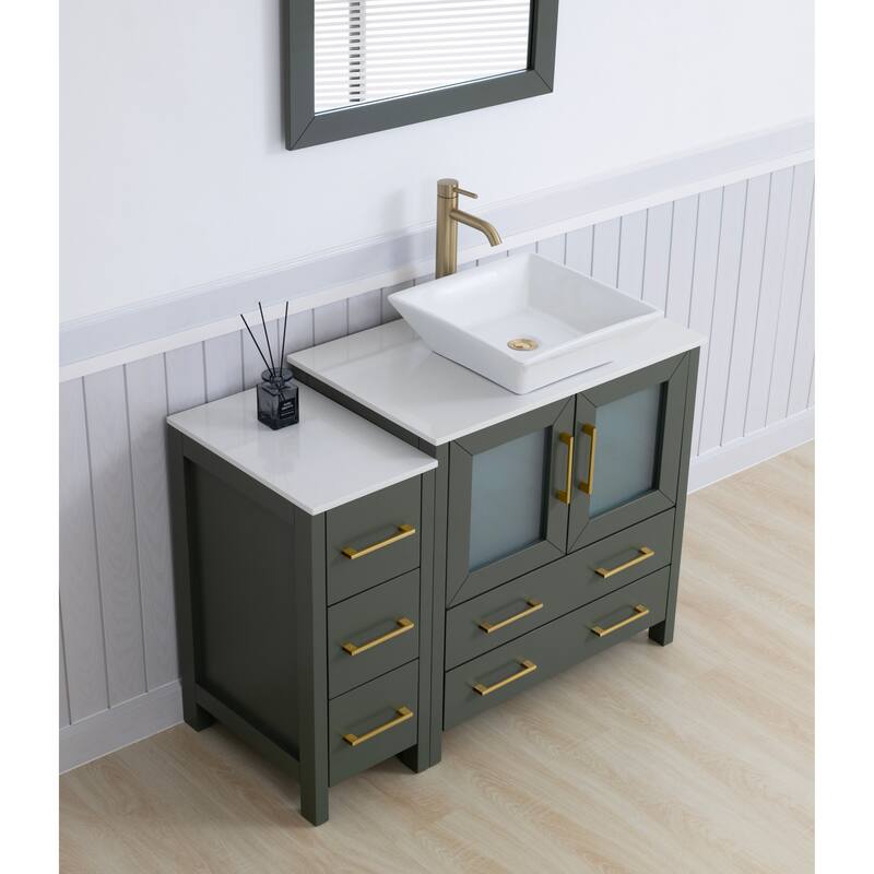 Vanity Art 42" Single Sink Bathroom Vanity Set with Engineered Marble Top and Free Mirror - 42 x 18.5 x 36 Inches