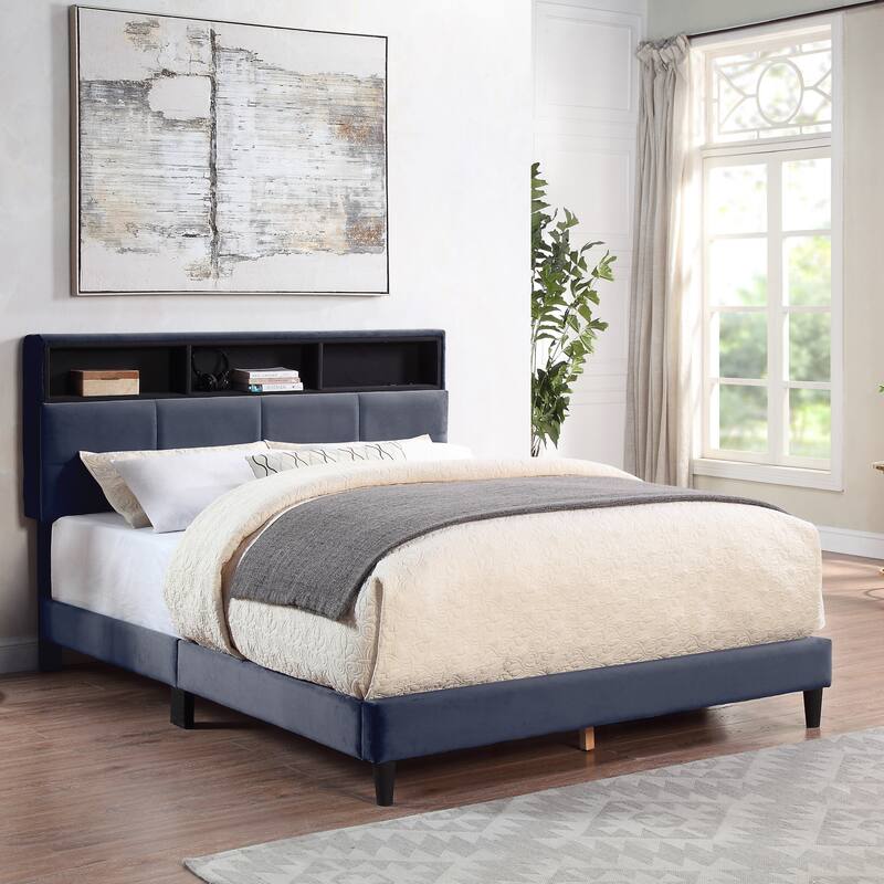 Rosdale Grey Upholstered Storage Bed w/ USBs by Furniture of America - Full