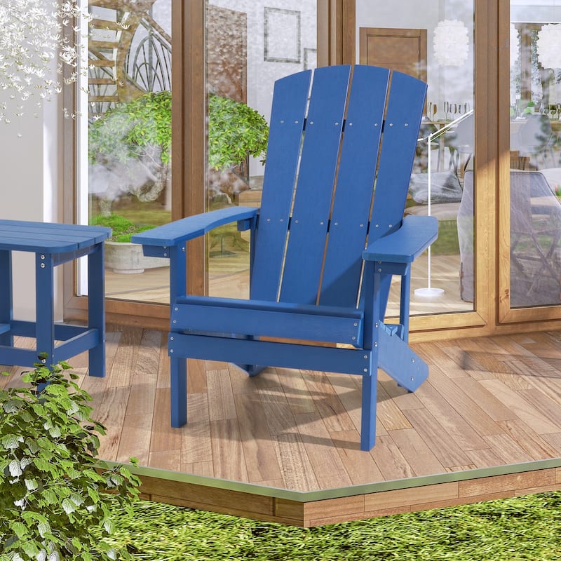 BONOSUKI Patio Adirondack Chair with Cupholder Weather Resistant Chair - Navy Blue