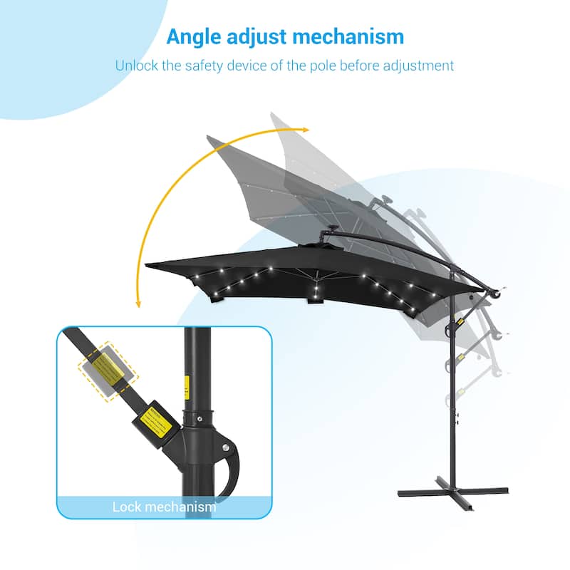 LIVOOSUN Outdoor Patio Umbrella, Square Canopy Offset LED Umbrella