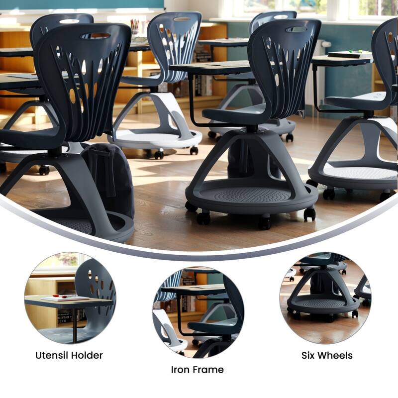 Mobile Desk Chair - 360-deg Tablet Rotation and Storage Cubby