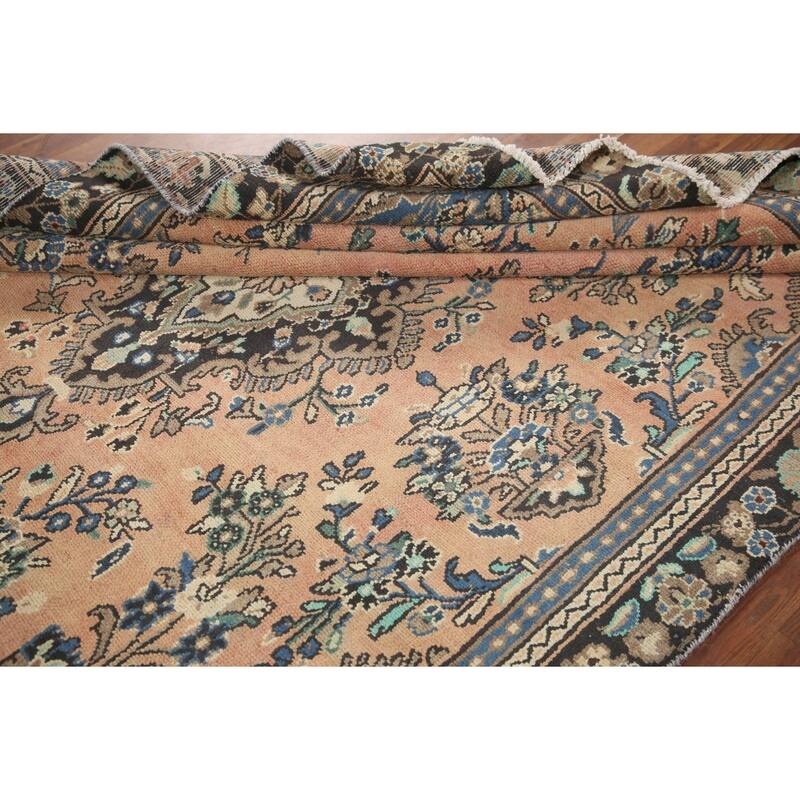 Hand Knotted Oriental 100% Wool Carpet Traditional Floral Coral Hamedan Area Rug - 9' 4'' X 6' 3''