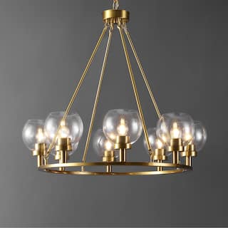 SAFAVIEH Lighting Jonila Mid-Century Modern 8-Light Adjustable Wagon Wheel Chandelier (LED Bulbs Included) - Brass Gold