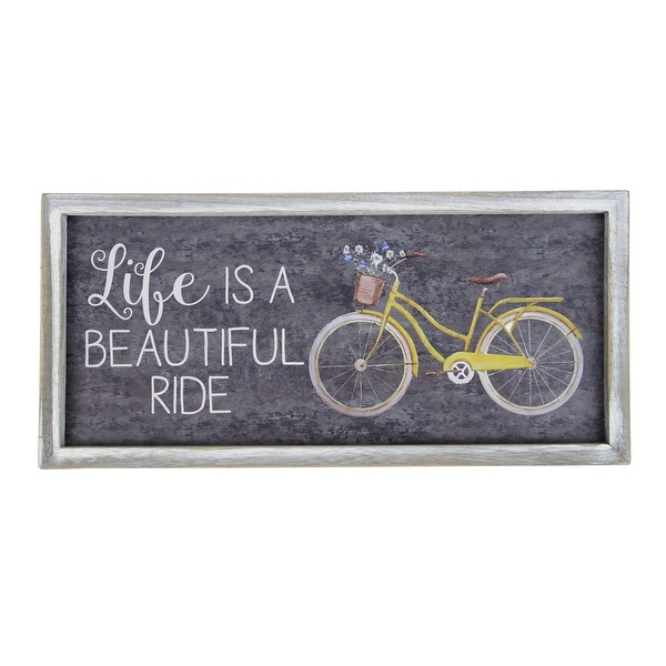 15.5" Vintage Yellow And White Bicycle With Flowers "Life Is A Beautiful Ride" Wall Decoration - N/A
