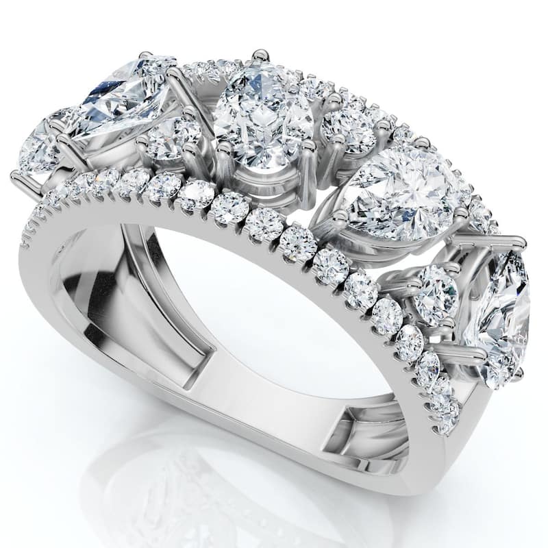Certified 1 1/2Ct MultiShape Cluster Diamond Anniversary Ring Gold Lab Grown