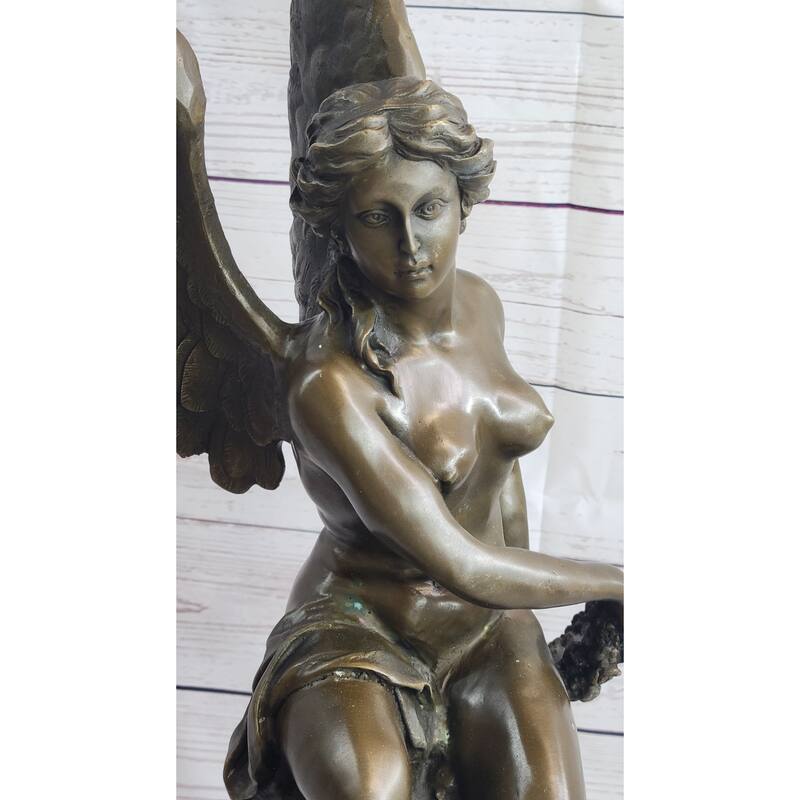 Roman Winged Goddess Warrior Of Victory Signed 100 Percent Solid Bronze Sculpture