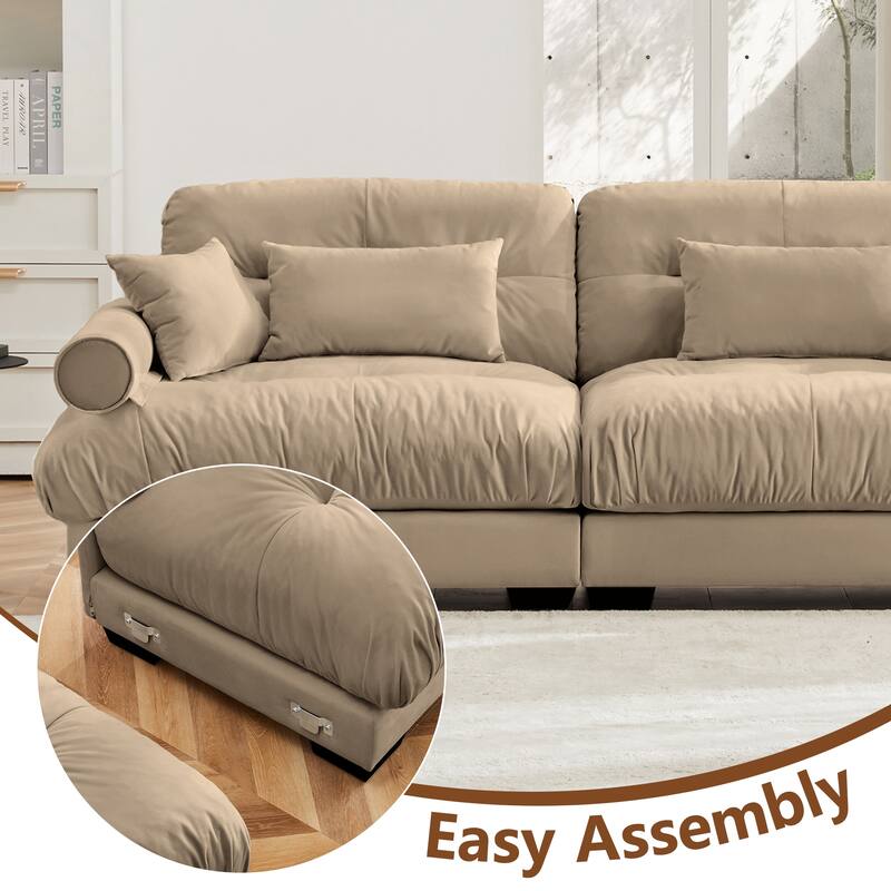 GDFStudio - Velvet 4-Seater 166" Cloud Sofa Couch with Bolstered Armrests