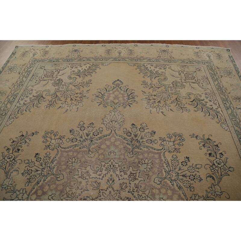 Distressed Tabriz Persian Vintage Area Rug Handmade Wool Carpet - 9'6" x 12'9"