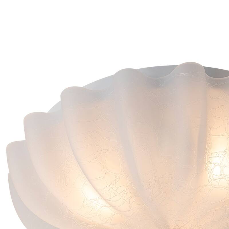 French Textured Frosted White Glass Scalloped Round Ceiling Light