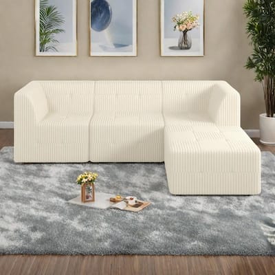 97.25" Modular L-Shaped Corduroy Sectional Sofa with No-Assembly Foam Construction & Convertible Sleeper Function