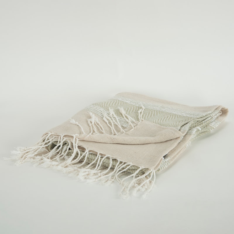 Rizzy Home Chevron Stripe Hand Loomed Cotton Throw - Natural/Light Natural
