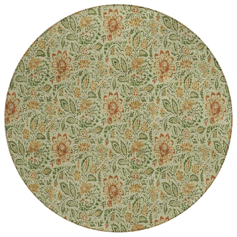 Machine Washable Indoor/ Outdoor Chantille Casual Floral Rug
