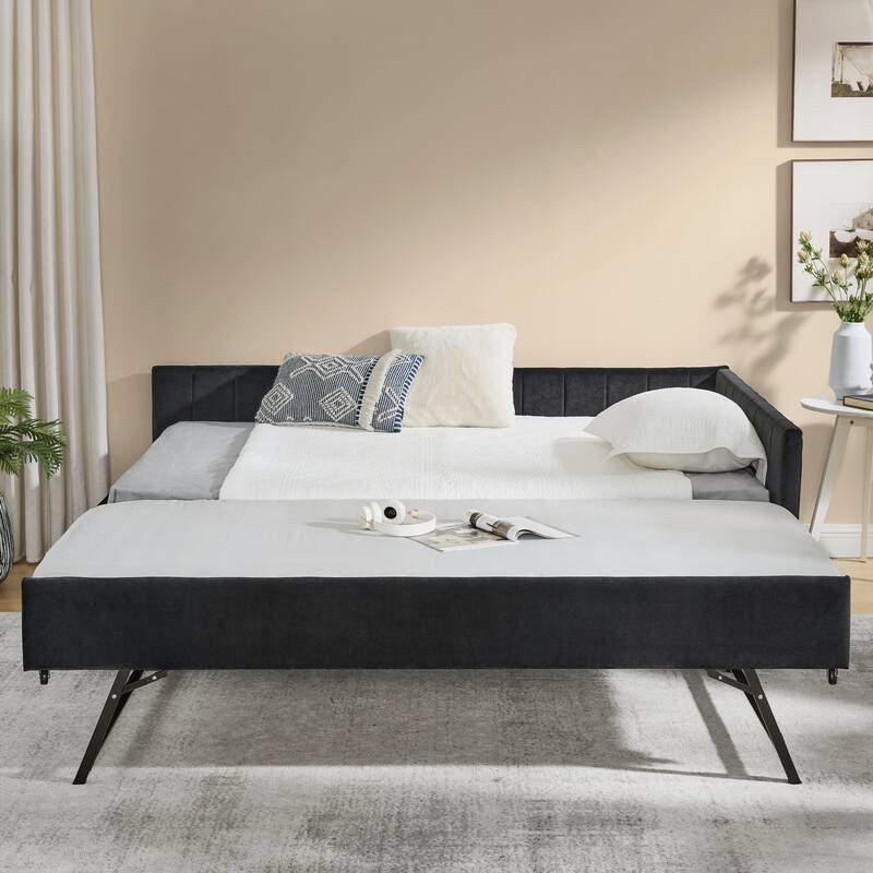 Full Size Daybed with Trundle Upholstered Tufted Sofa Bed