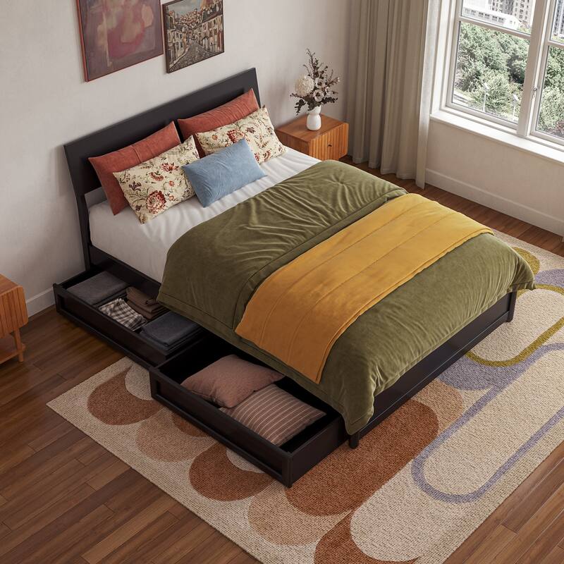 Norla Wood Platform Bed with Storage Drawers