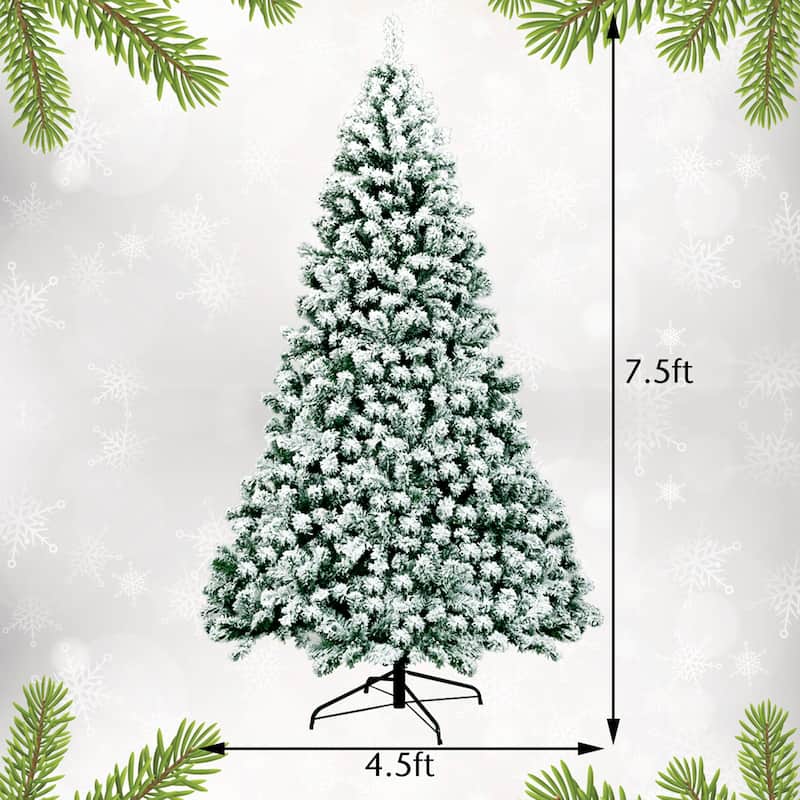 Gymax 7.5ft Prelit Snow Flocked Christmas Tree Hinged Pine Tree - See Details