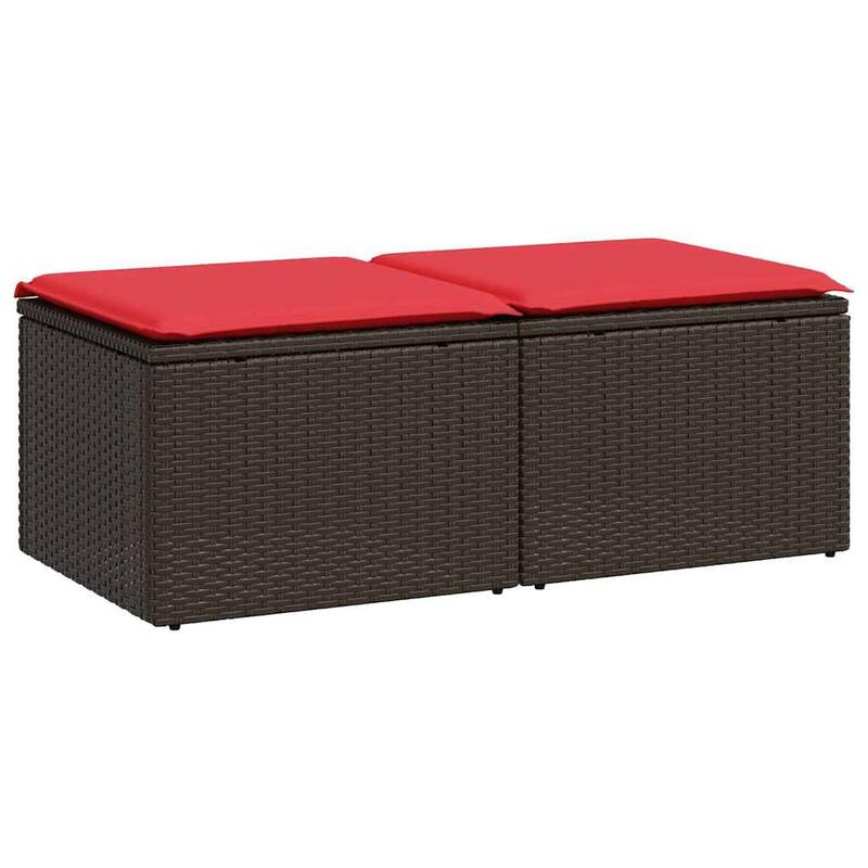 vidaXL Patio Sofa Set with Cushions Outdoor Stools 2 Piece Poly Rattan Acacia - 21.7 x 21.7 x 14.6