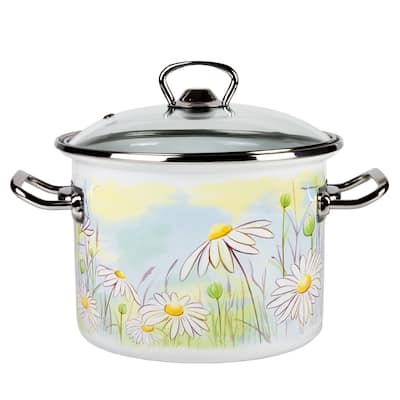 STP Goods Daisy Fields Enamel on Steel Stock Pot w/Glass Lid