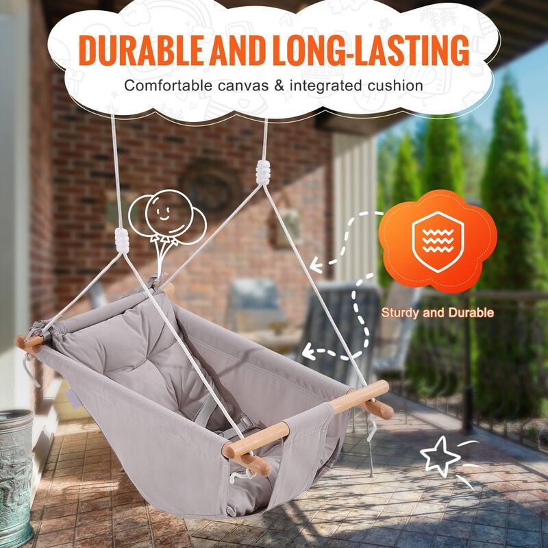 Canvas Hammock Swing Wooden Hanging Swing Seat for Baby to Toddler - 27.65*17.5inches